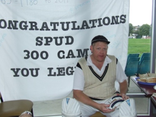 He really is a legend: Spud with his banner.
